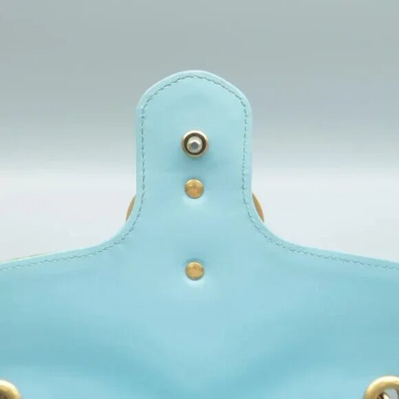 100% Authentic GUCCI GG Marmont Flap Blue Unskilled Worker Leather Shoulder Bag - Picture 9 of 12